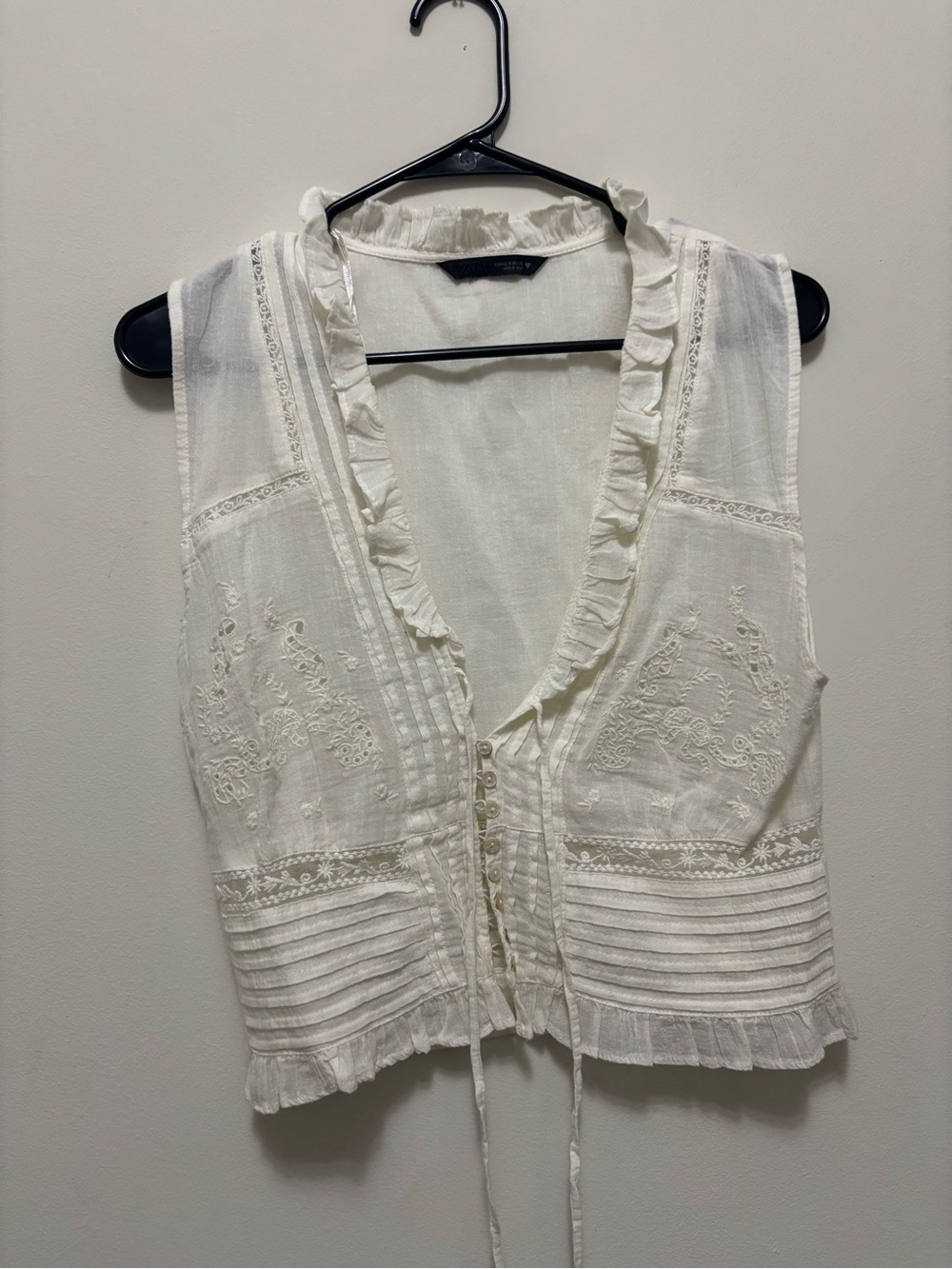 ZARA Sleeveless Ruffle-Trim White Embroidered Top